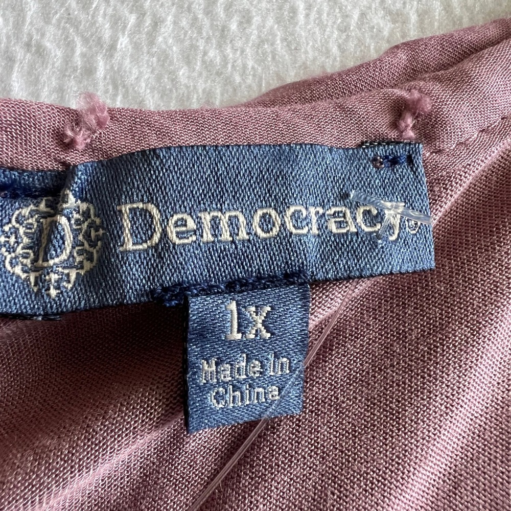 Democracy Swiss Dot Tank Top Womens Size 1X Mauve Boho Ruffle Hem Rayon Blouse - Picture 5 of 13